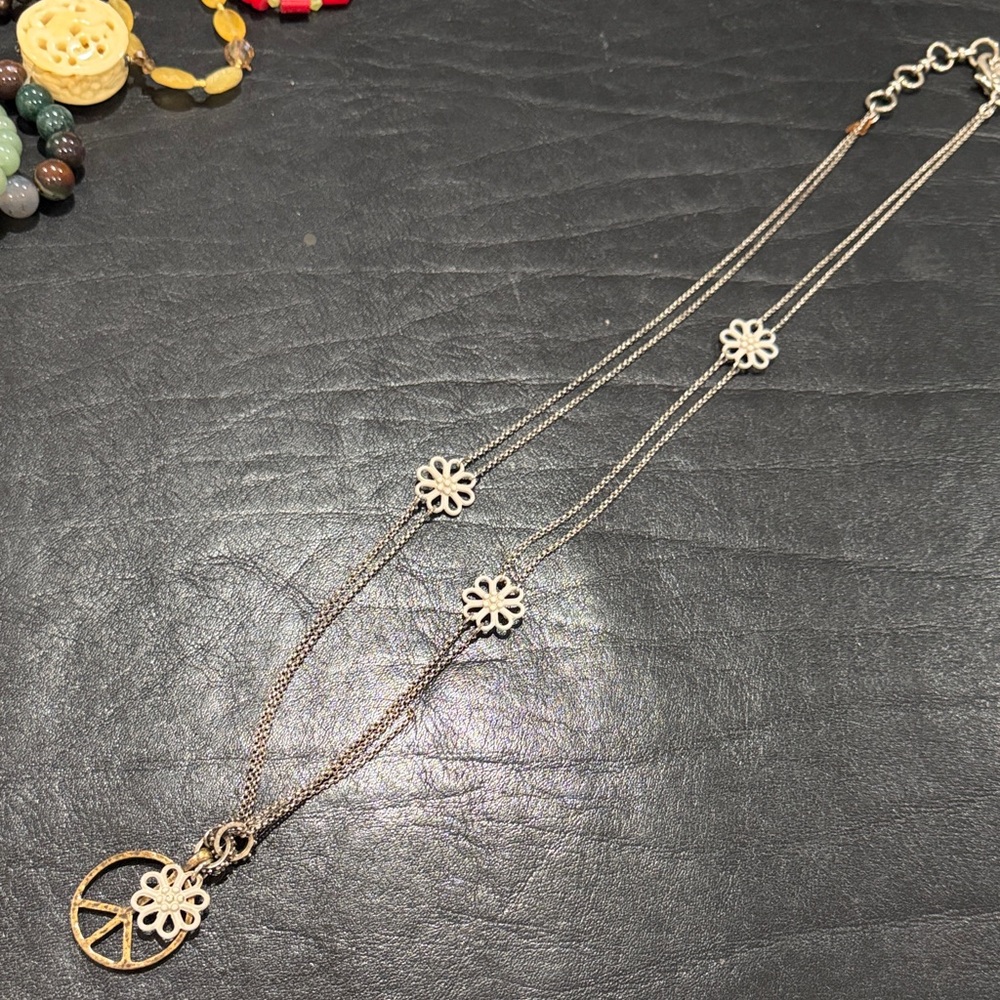 Lucky Brand Silver Peace and Daisy Necklace